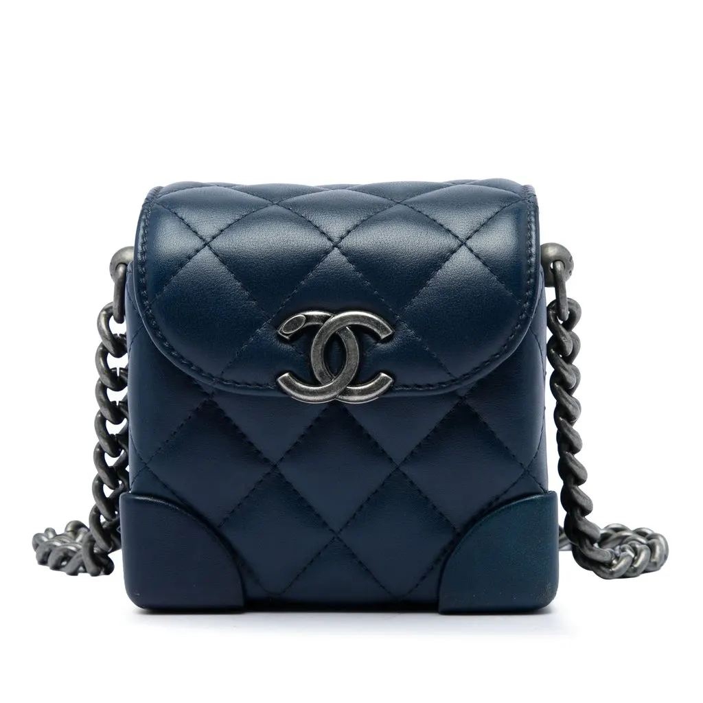 Chanel Mini CC Quilted Calfskin Trunk Flap Blue Leather Very good - Front View
