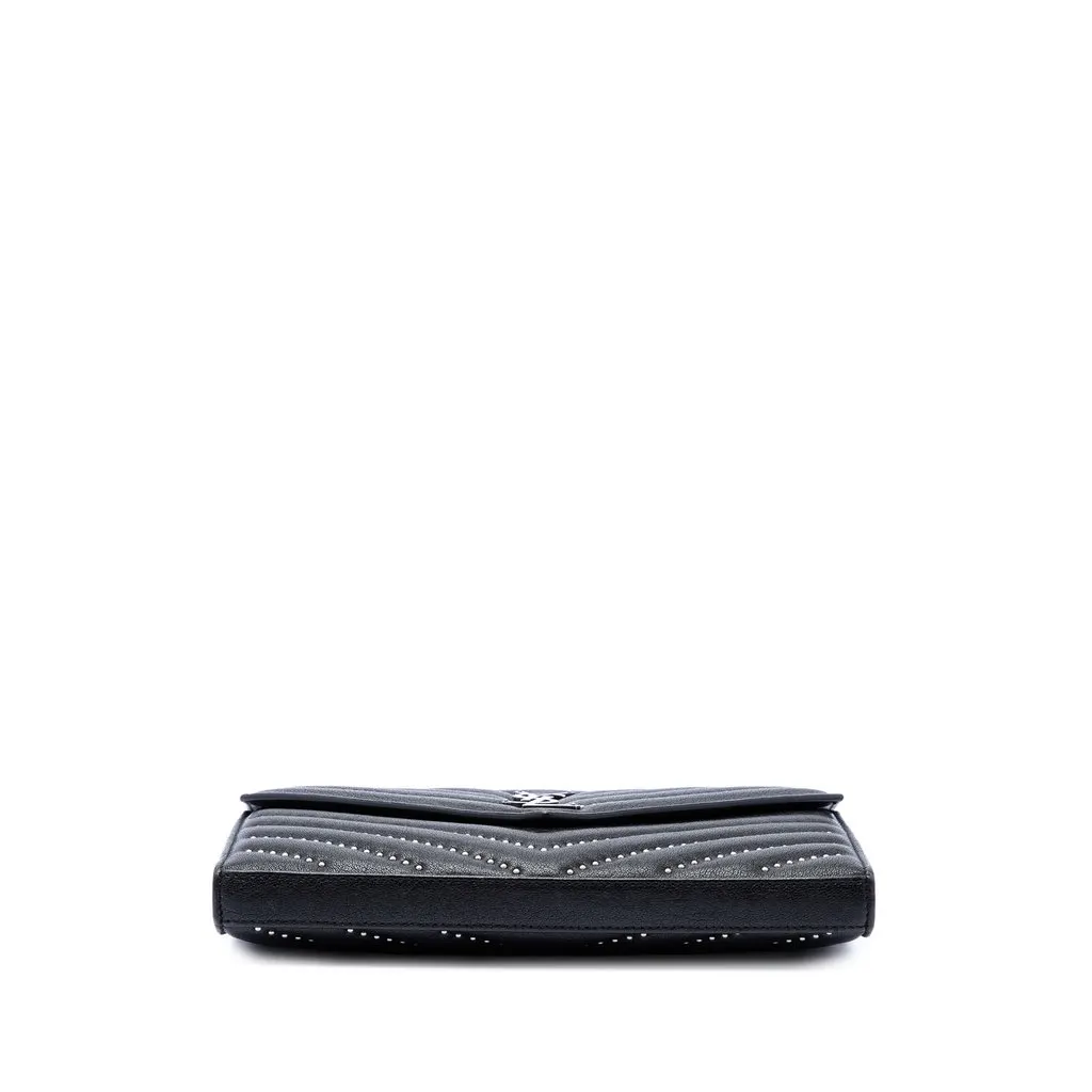Saint Laurent Chevron Studded Sheepskin Monogram Envelope Chain Wallet Black Leather Very good - Inside View