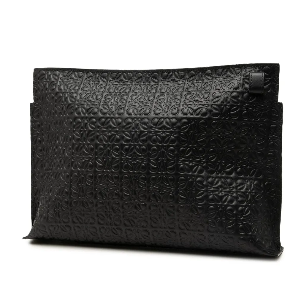 LOEWE Embossed Anagram Leather Repeat T Clutch Black Leather Very good - Back View
