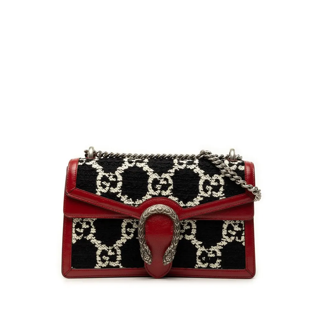Gucci Medium GG Tweed Dionysus Shoulder Bag Black Tweed Good - Front View