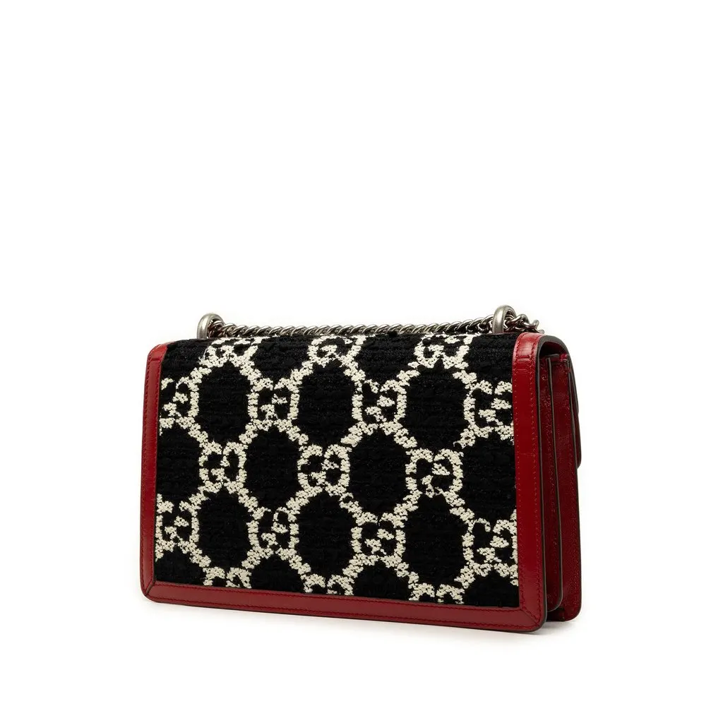 Gucci Medium GG Tweed Dionysus Shoulder Bag Black Tweed Good - Back View