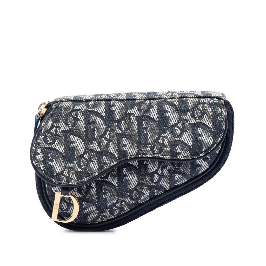 Dior Diorissimo Canvas Saddle Pouch Blue Canvas Very good - Front View