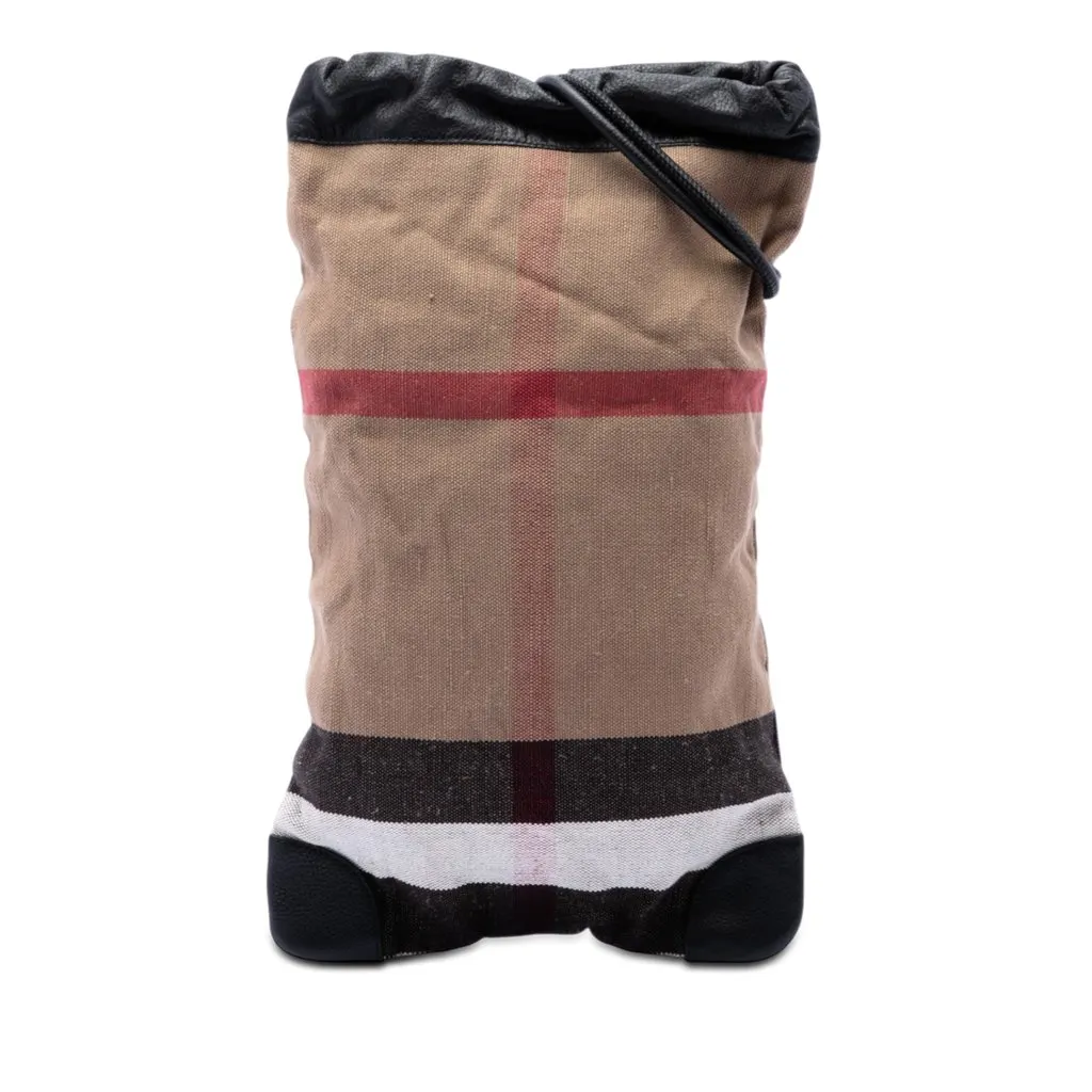 Burberry Mega Check Canvas Drawstring Backpack Brown Very good - Front View