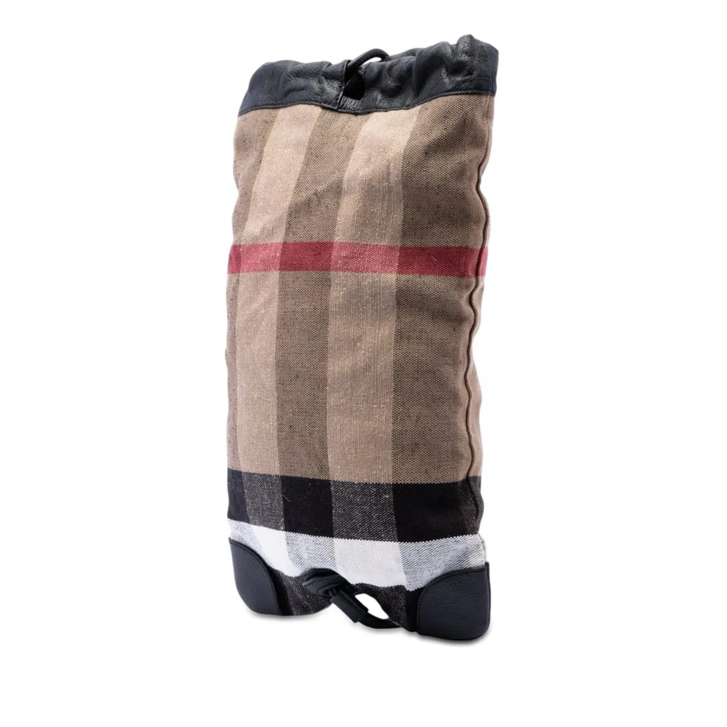 Burberry Mega Check Canvas Drawstring Backpack Brown Very good - Back View