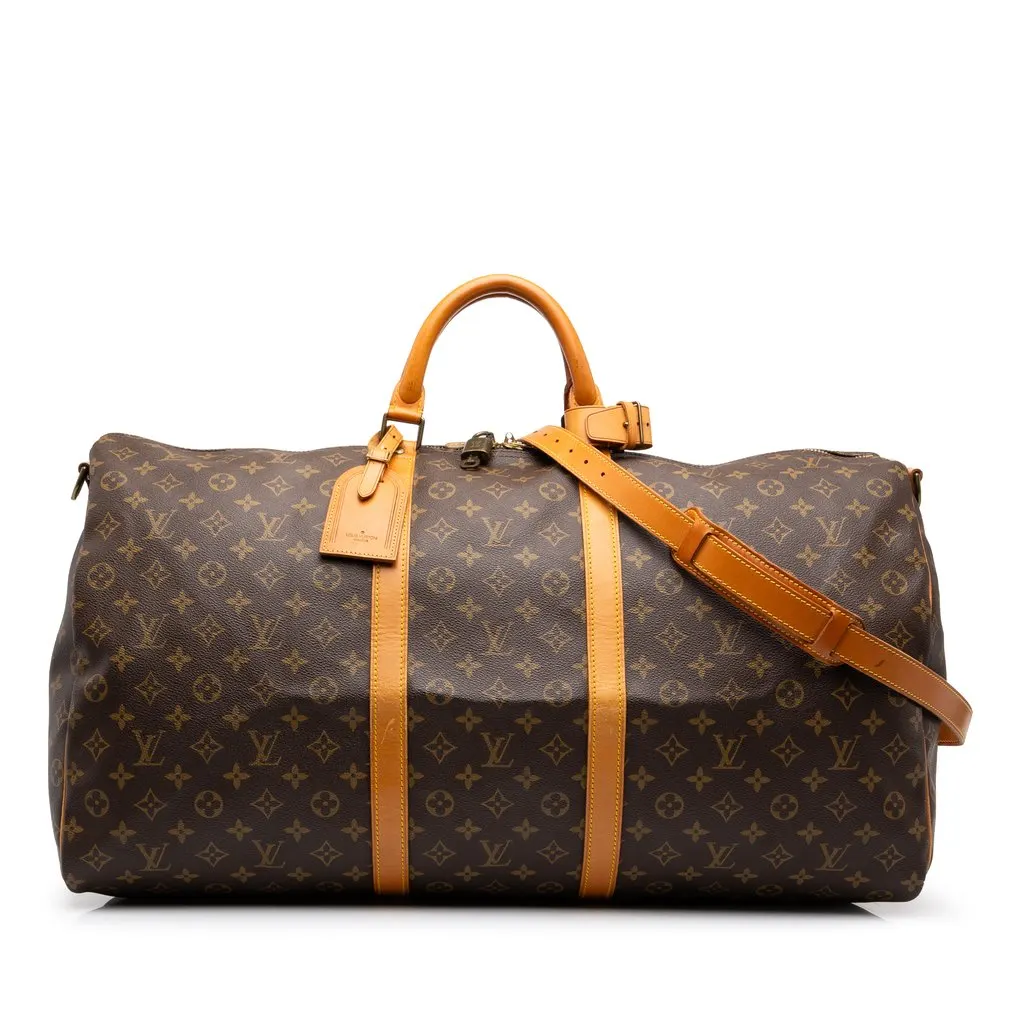 Louis Vuitton Monogram Keepall Bandouliere 60 Brown Canvas Good - Front View