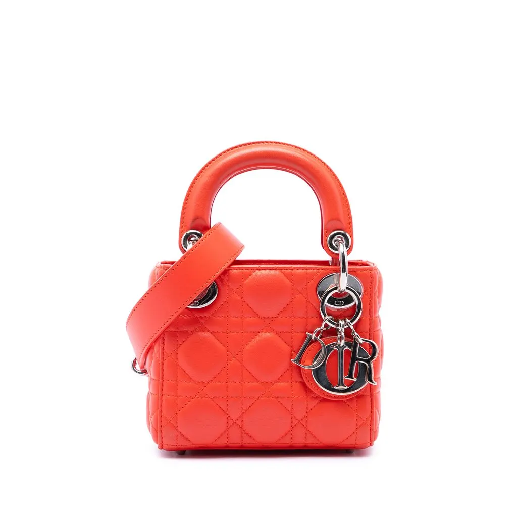 Dior Micro Lambskin Cannage Lady Dior Orange Leather Very good - Front View