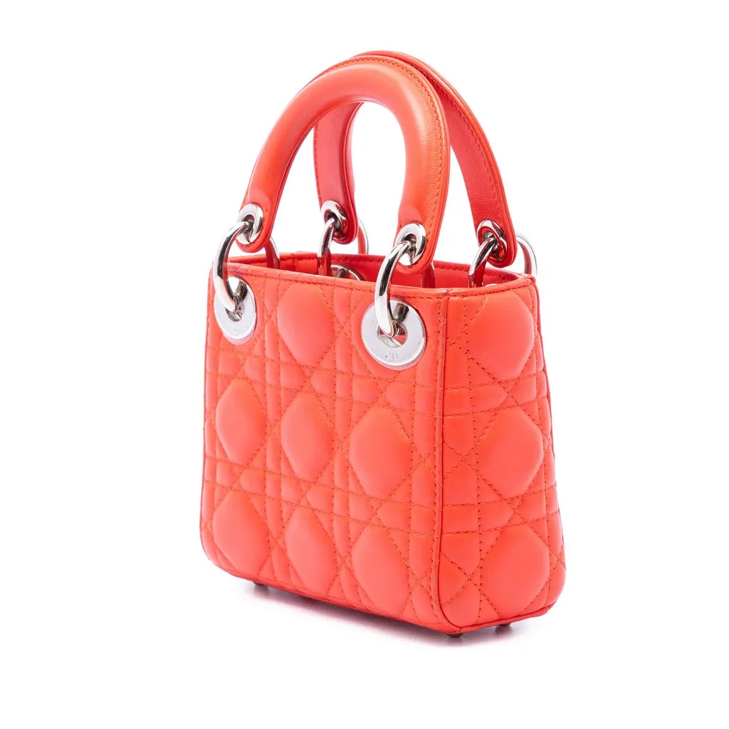 Dior Micro Lambskin Cannage Lady Dior Orange Leather Very good - Back View