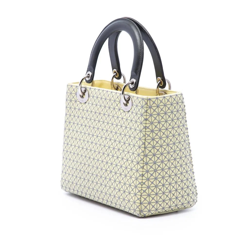 Dior Medium Embroidered Lambskin Microcannage Lady Dior Yellow Leather Very good - Back View