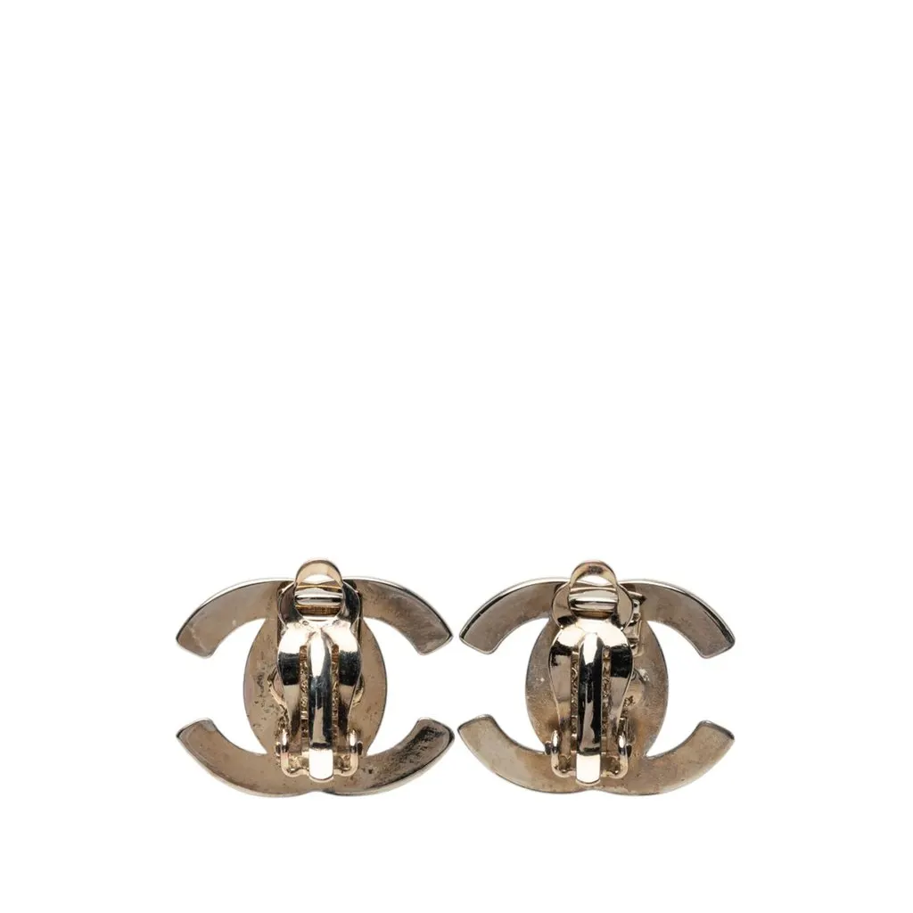 Chanel CC Brass Turn Lock Clip On Earrings Silver Metal Very good - Back View