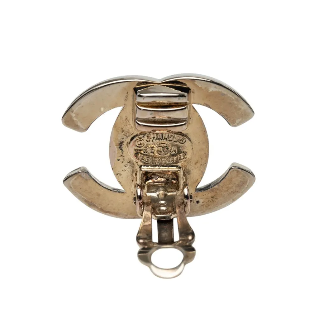 Chanel CC Brass Turn Lock Clip On Earrings Silver Metal Very good - Inside View