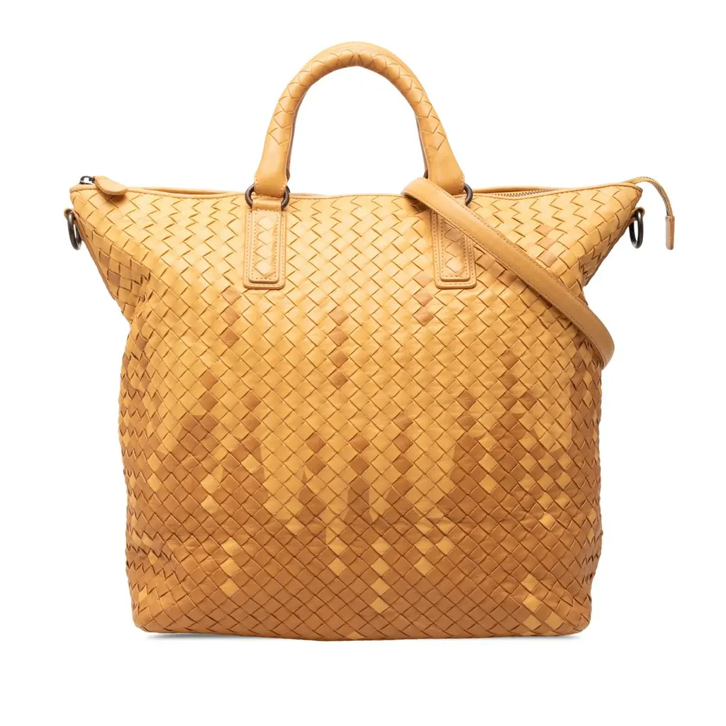Bottega Veneta Bicolor Nappa Intrecciato Convertible Tote Brown Leather Very good - Front View