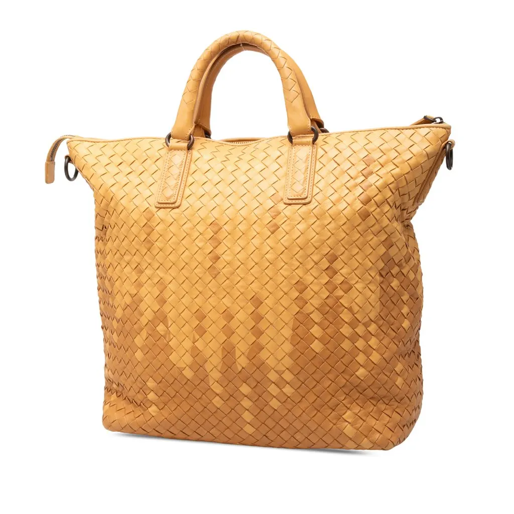 Bottega Veneta Bicolor Nappa Intrecciato Convertible Tote Brown Leather Very good - Back View