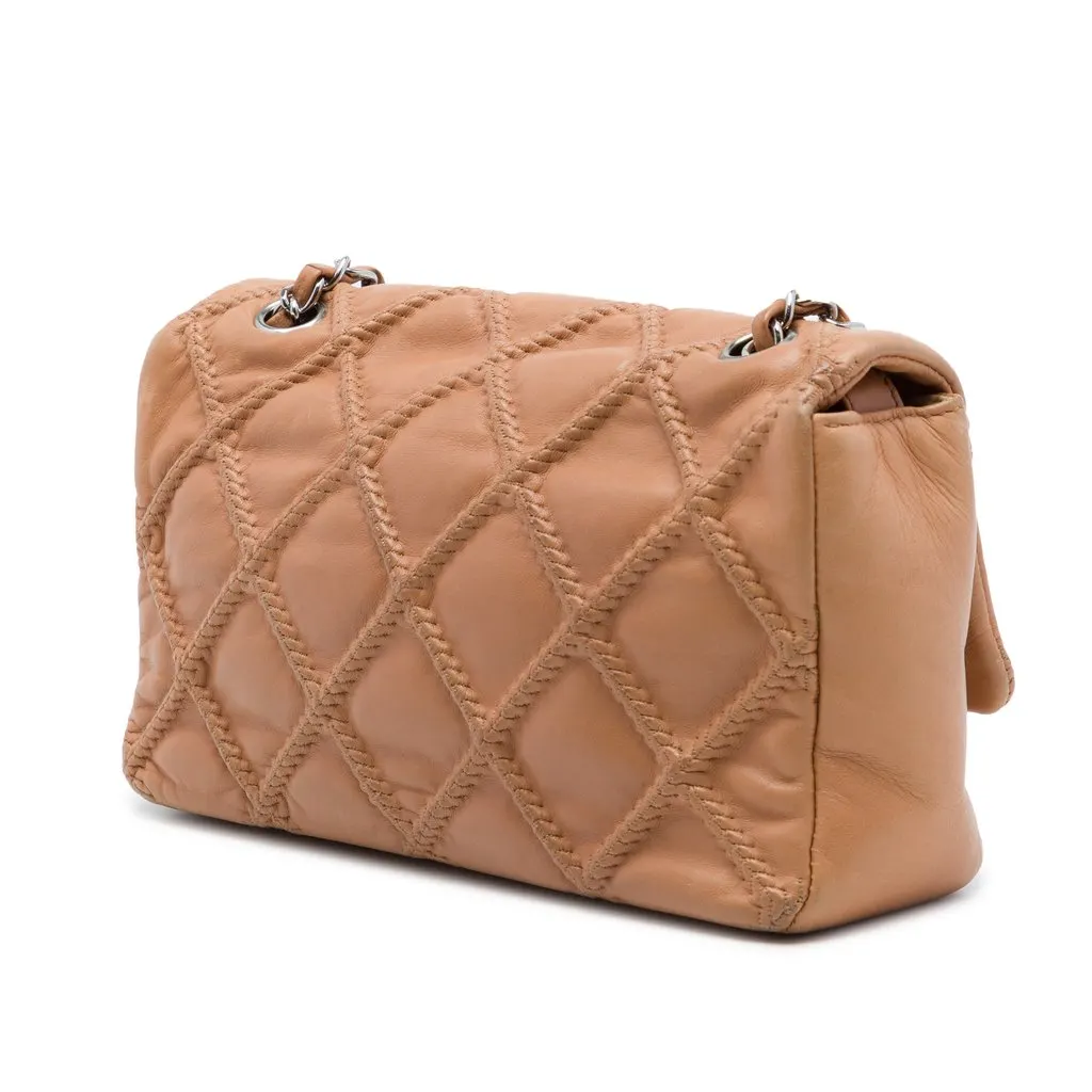Chanel CC Quilted Calfskin Embossed Stitch Flap Brown Leather Very good - Back View