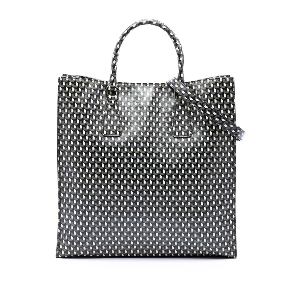 Prada Saffiano Stampato Shopping Tote Black Leather Very good - Front View