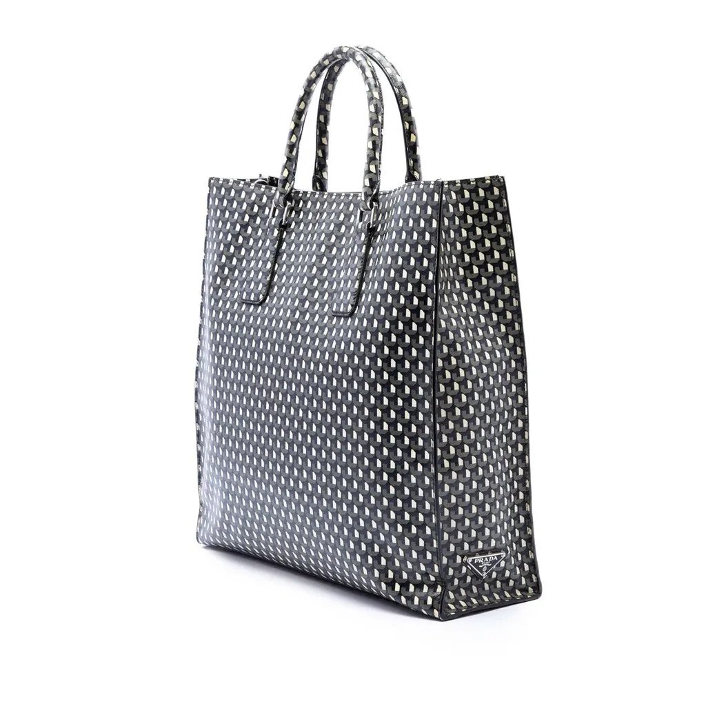 Prada Saffiano Stampato Shopping Tote Black Leather Very good - Back View