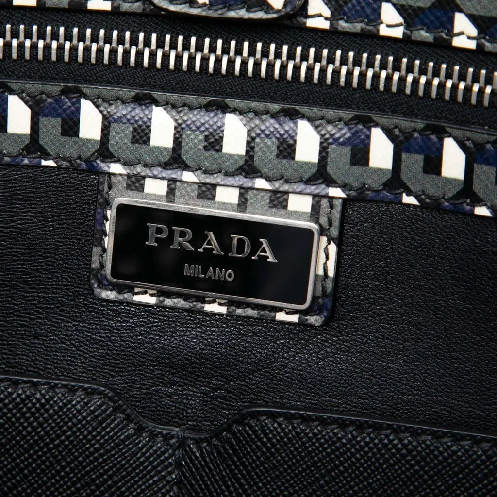 Prada Saffiano Stampato Shopping Tote Black Leather Very good - Box View