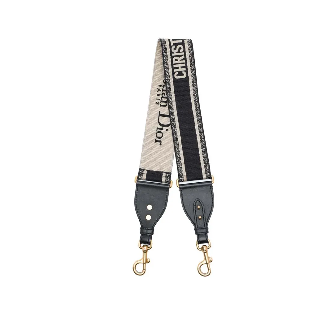 Dior Embroidered Canvas Bag Strap Black Very good - Front View