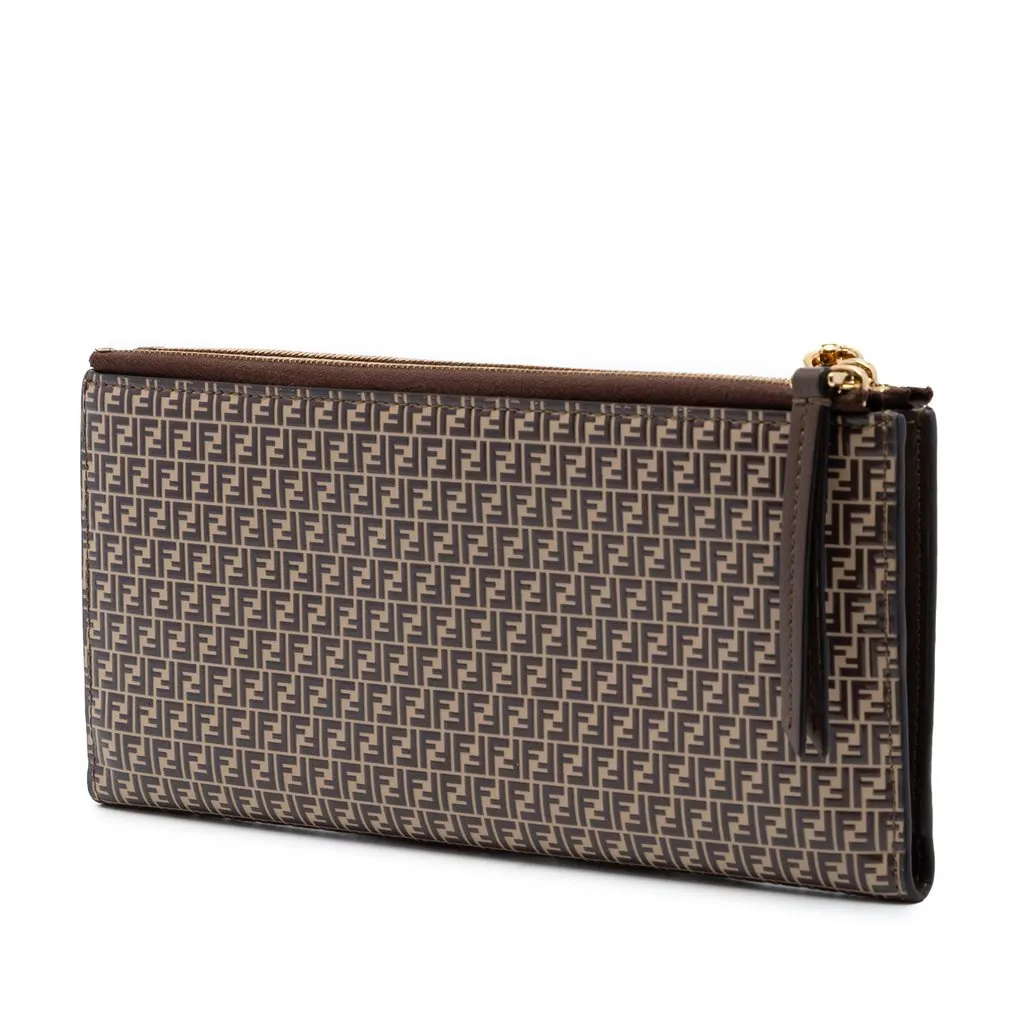 Fendi Micro Zucchino Coated Canvas Bifold Long Wallet Brown Very good - Back View
