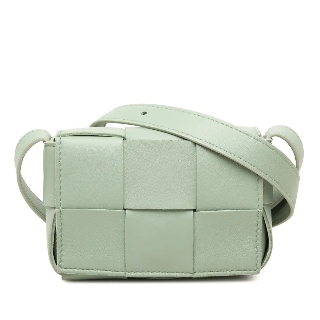 Bottega Veneta Candy Nappa Intrecciato Cassette Crossbody Green Leather Very good - Front View