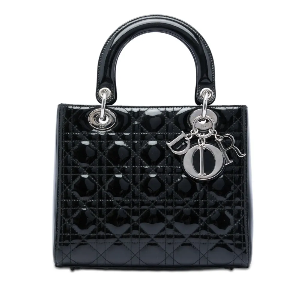 Dior Medium Patent Cannage Lady Dior Black Leather Very good - Front View