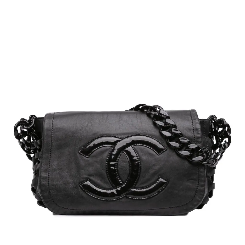 Chanel Calfskin Modern Chain Rhodoid Flap Black Leather Very good - Front View