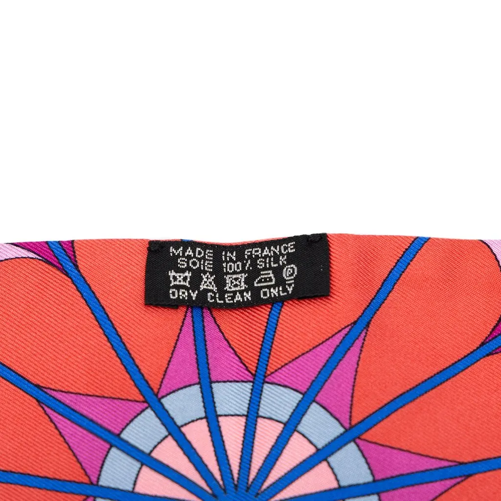 Hermès Rose De Compas Silk Twilly Scarf Blue Silk Good - Back View