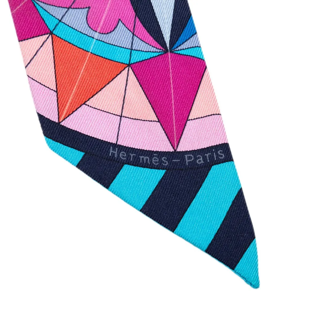 Hermès Rose De Compas Silk Twilly Scarf Blue Silk Good - Inside View