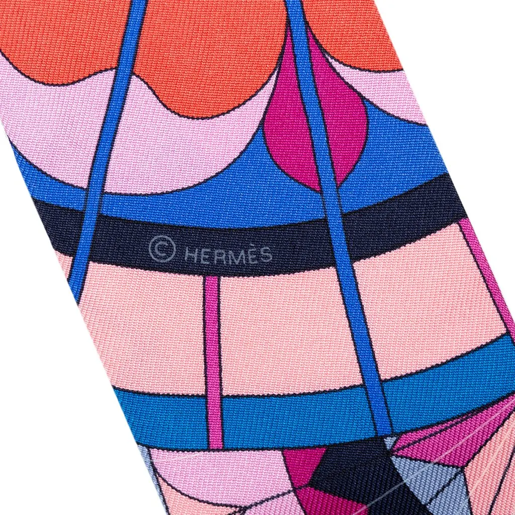 Hermès Rose De Compas Silk Twilly Scarf Blue Silk Good - Box View