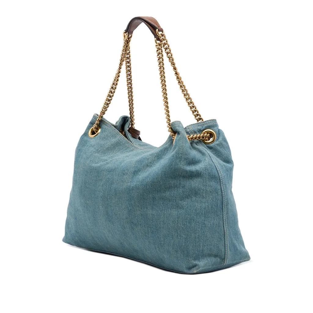 Gucci Medium Denim Soho Chain Tote Blue Very good - Back View