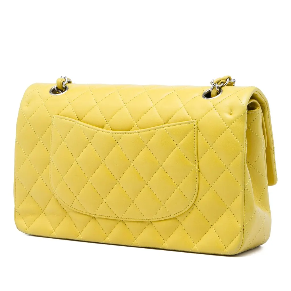 Chanel Medium Classic Lambskin Double Flap Yellow Leather Very good - Back View