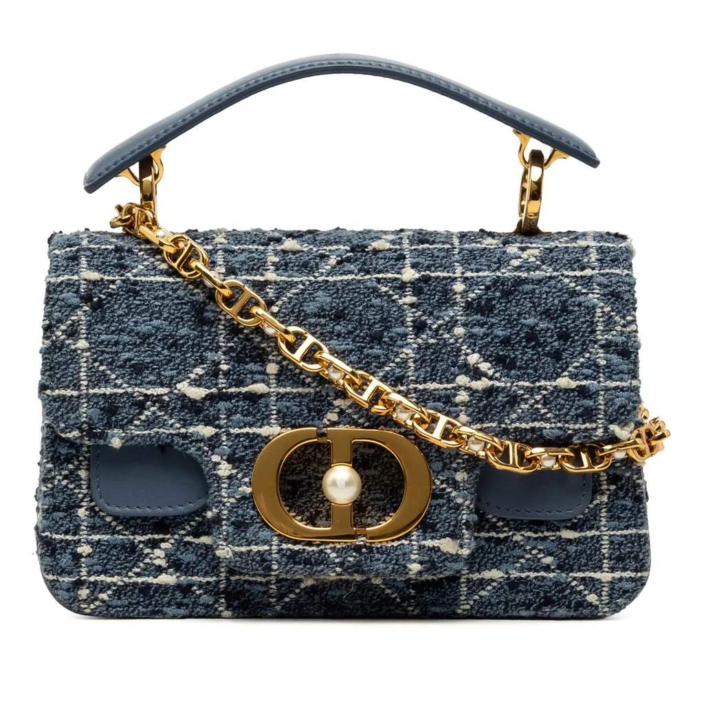 Dior Mini Tweed Cannage Jolie Top Handle Bag Blue Mini