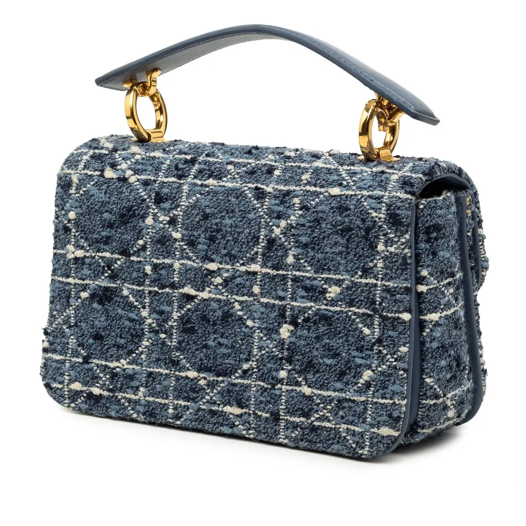 Dior Mini Tweed Cannage Jolie Top Handle Bag Blue Very good - Back View
