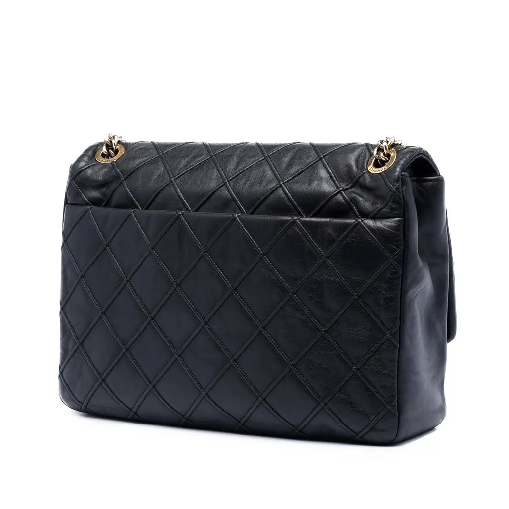 Chanel Large Diamond Debossed Calfskin Reissue 2.55 Cosmos Flap Black Leather Very good - Back View