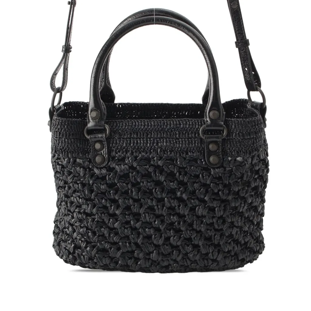 Balenciaga Small Raffia Effect Crochet Le City Basket Bag Black Very good - Inside View