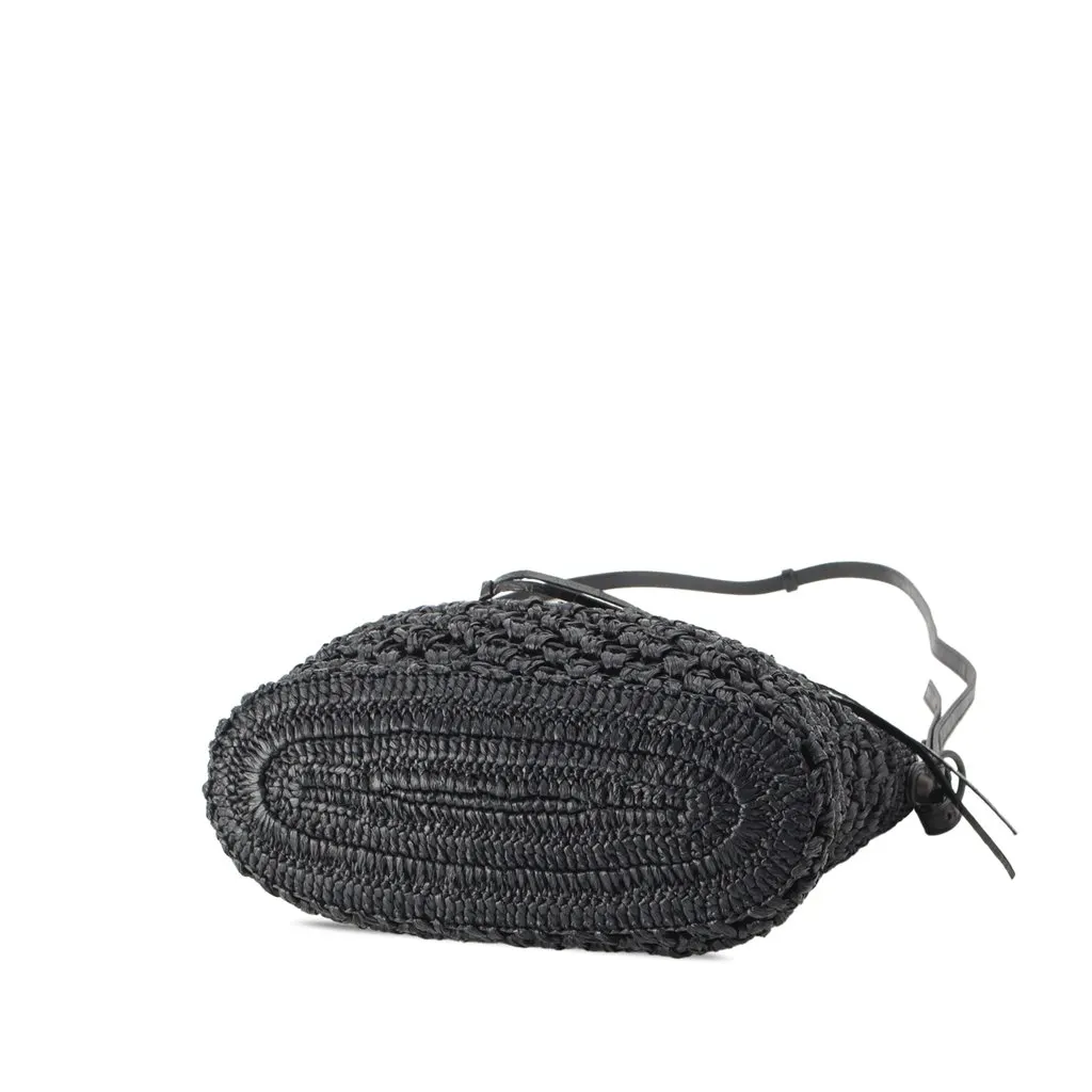 Balenciaga Small Raffia Effect Crochet Le City Basket Bag Black Very good - Model View