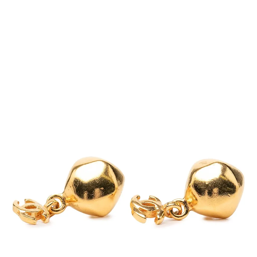 Chanel CC Gold Plated Round Drop Push Back Earrings Gold Metal Very good - Front View