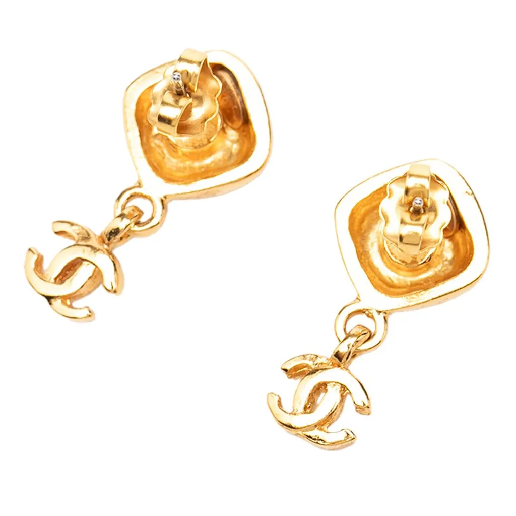 Chanel CC Gold Plated Round Drop Push Back Earrings Gold Metal Very good - Back View