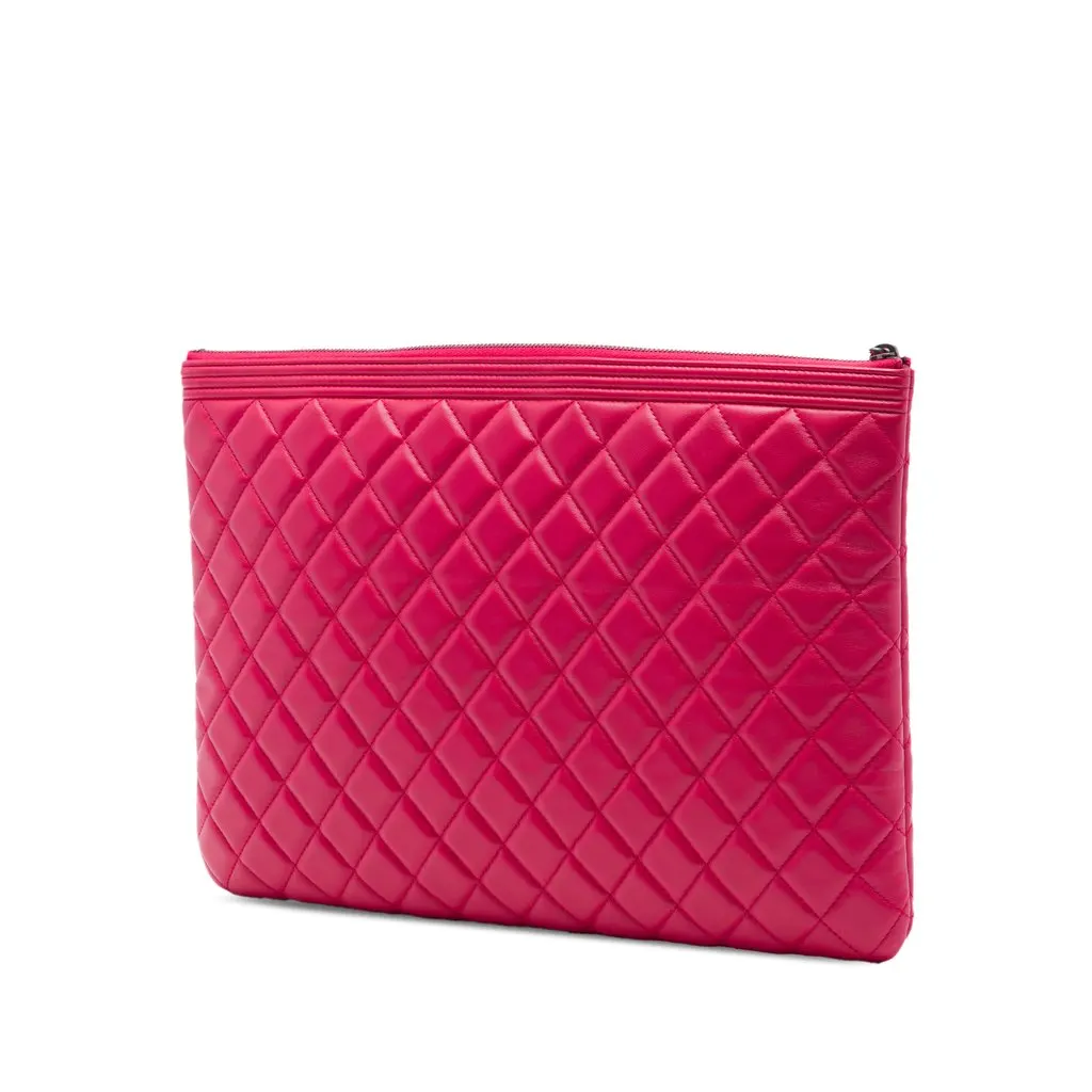 Chanel Large Quilted Calfskin Chain Boy O Case Clutch Red Leather Very good - Back View