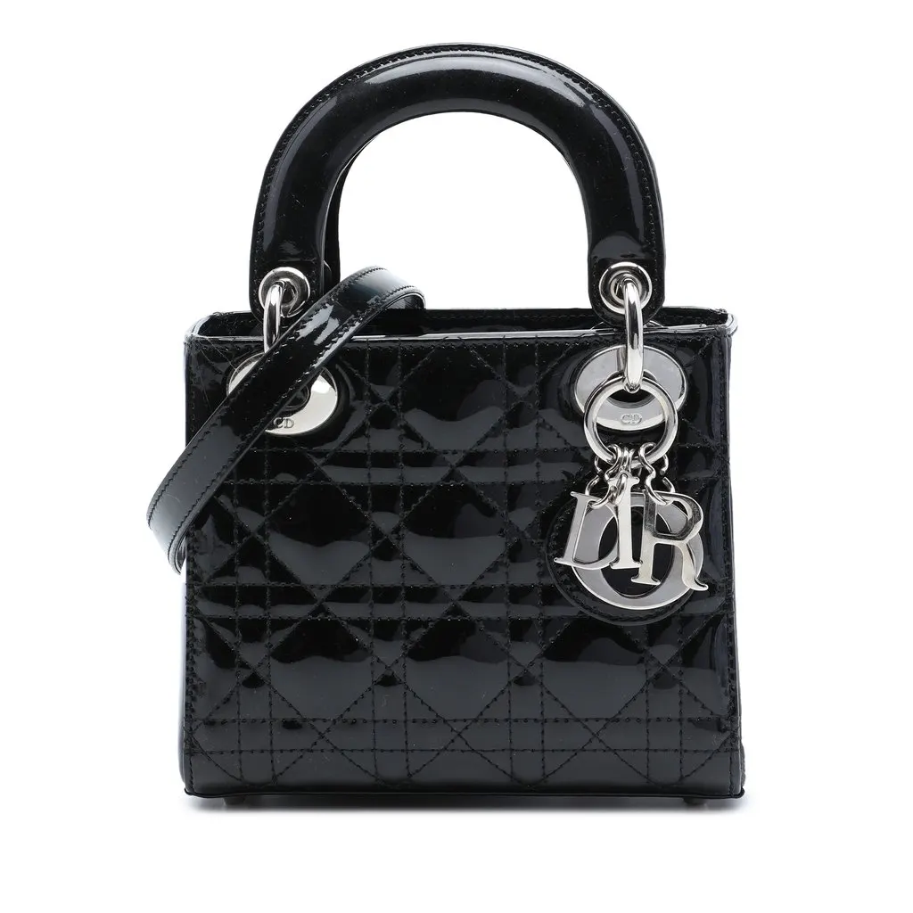 Dior Mini Patent Cannage Lady Dior Black Leather Very good - Front View