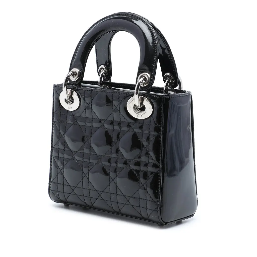 Dior Mini Patent Cannage Lady Dior Black Leather Very good - Back View
