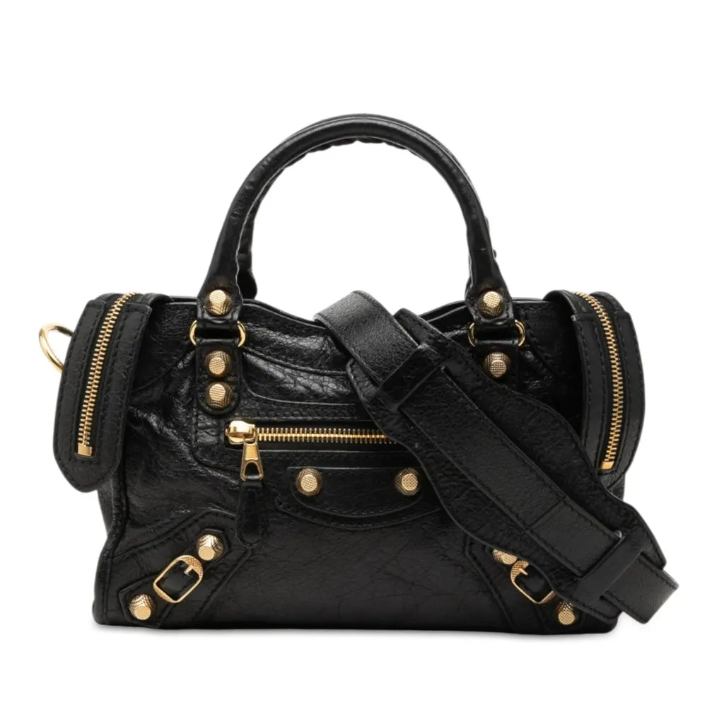 Balenciaga Mini Lambskin Motocross Giant 21 City Satchel Black Leather Very good - Front View