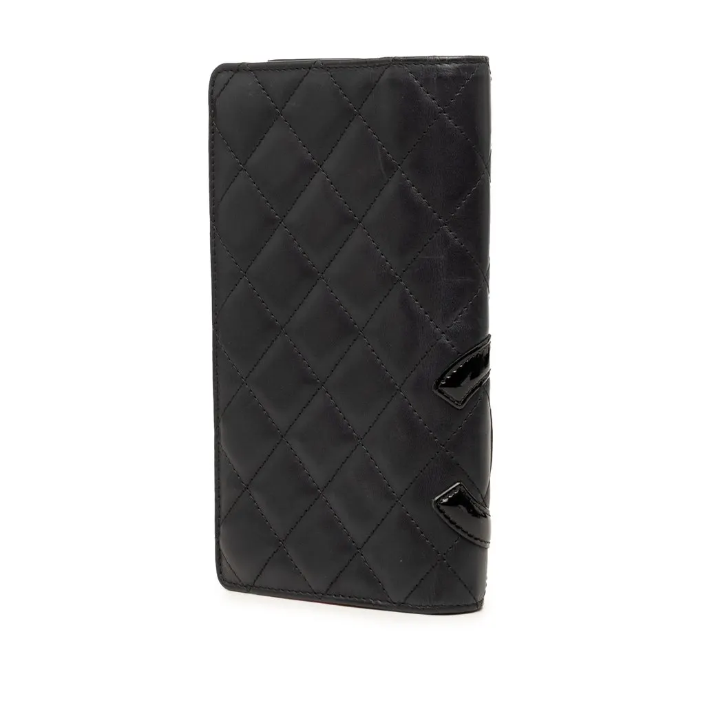 Chanel Quilted Lambskin Cambon Ligne Bifold Wallet Black Leather Very good - Back View