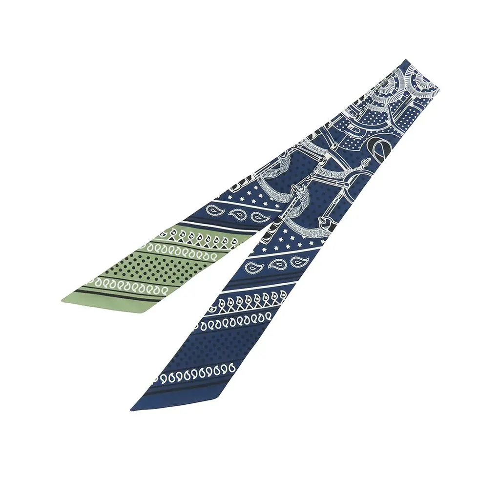 Hermès Eperon d Or Bandana Silk Twilly Scarf Blue Very good - Front View