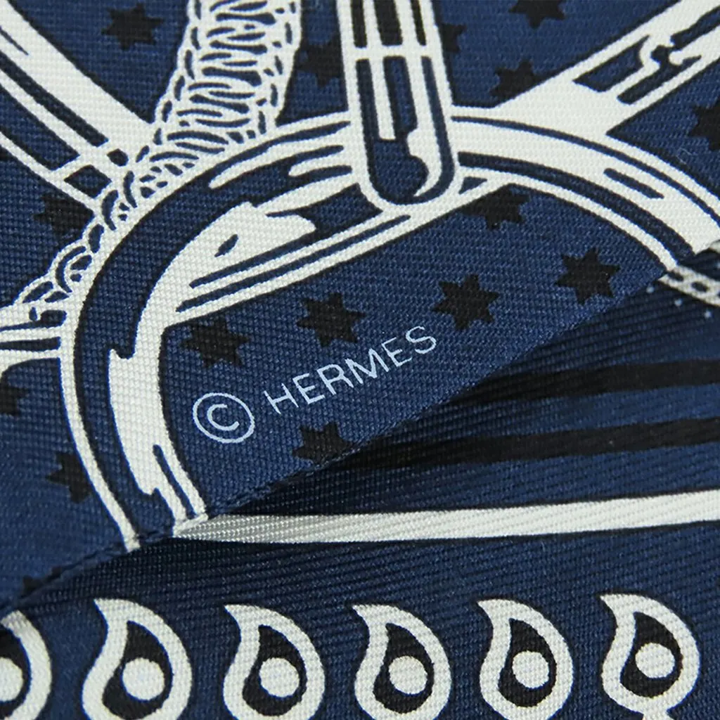 Hermès Eperon d Or Bandana Silk Twilly Scarf Blue Very good - Inside View