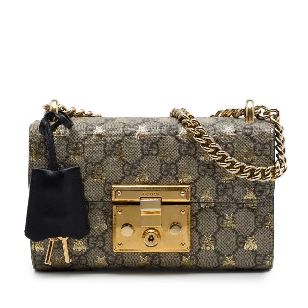Gucci Small GG Supreme Bee Padlock Crossbody Beige Canvas Very good - Front View