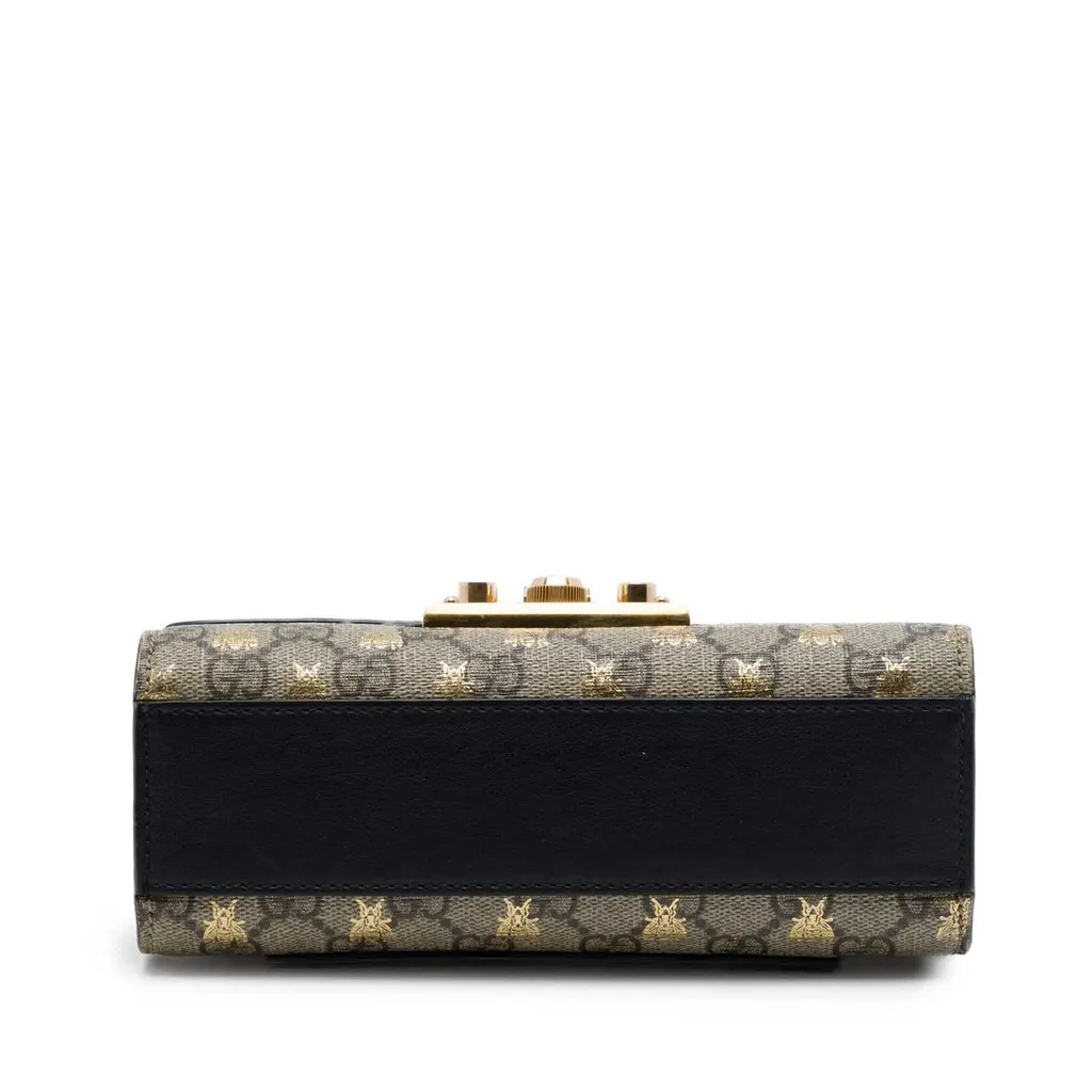 Gucci Small GG Supreme Bee Padlock Crossbody Beige Canvas Very good - Inside View