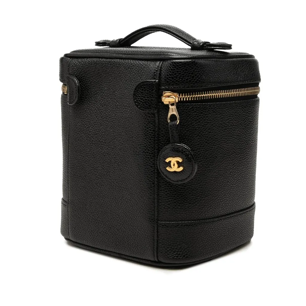 Chanel CC Caviar Vanity Case Black Leather Good - Back View