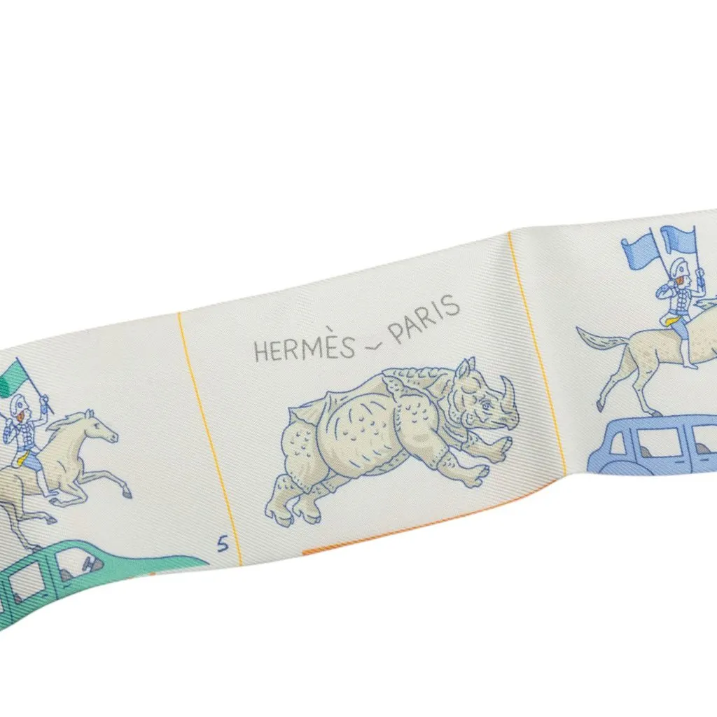 Hermès Parade Silk Twilly Scarf White Silk Never worn - Back View