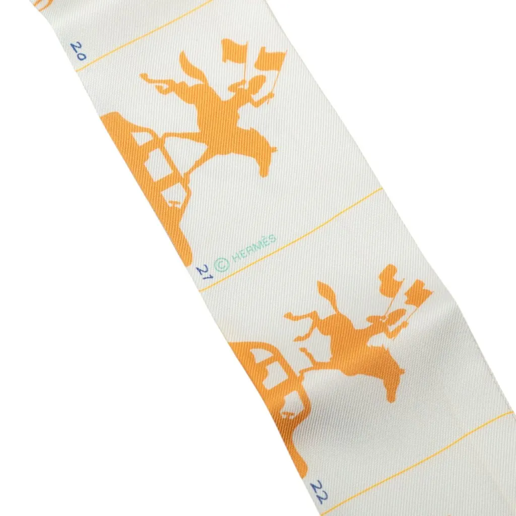 Hermès Parade Silk Twilly Scarf White Silk Never worn - Box View