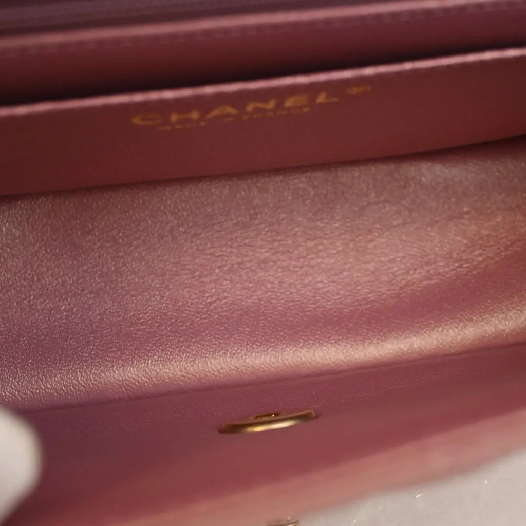 Chanel Mini Rectangular Classic Lambskin Top Handle Flap Pink Leather Very good - Box View